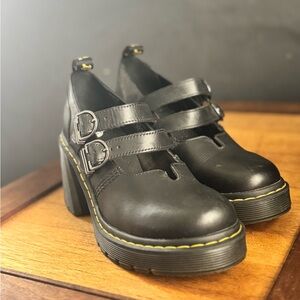 Dr. Martens Eviee Black Double-Strap Chunky-Heel Mary Janes